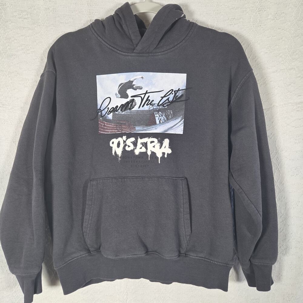 Zara Boys Hoodie 90s Era Graphic Skate Streetwear Gray Pullover Youth Size 11-12